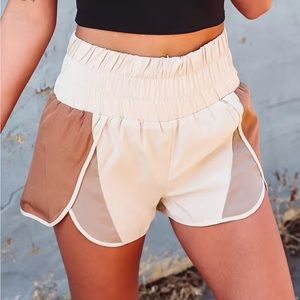 Color Block Split Loose High Waist Shorts for Yoga, Running & Fitness